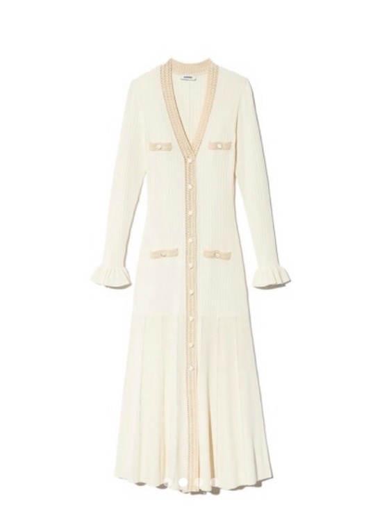 Sandro Dresses & Skirts - Sandro Cream Long Knit Maxi Dress with Blush Trim